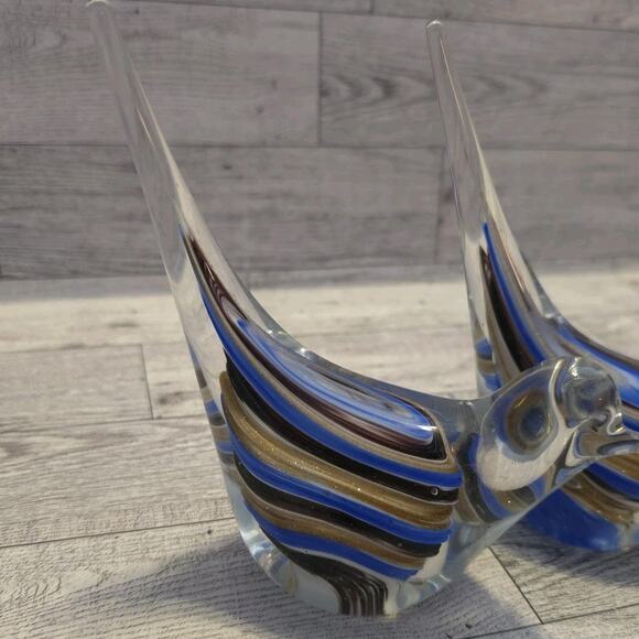 Art Glass Bird Paperweight Blue Brown and Gold Unsigned - Picture 3 of 9